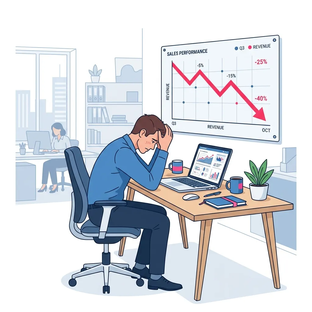Frustrated worker with downward chart